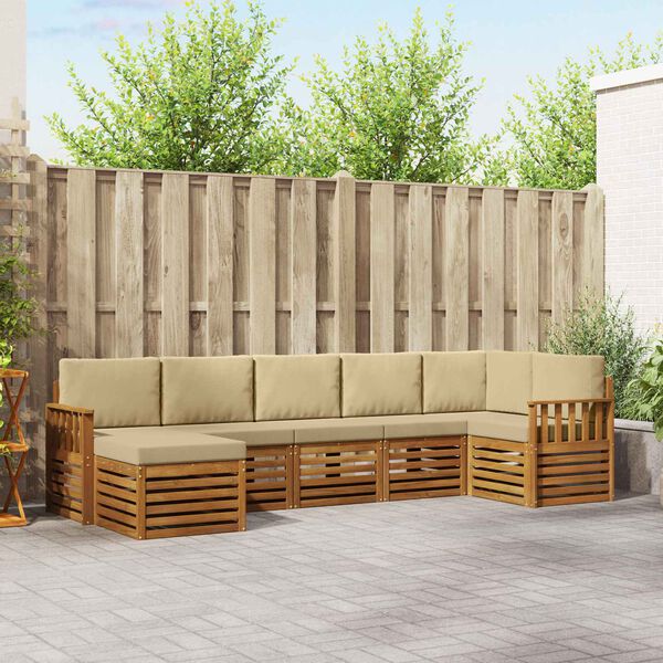 vidaXL Sofas&aelig;t med pude 7 pcs Naturlig og Beige Massivt Akacietr&aelig;