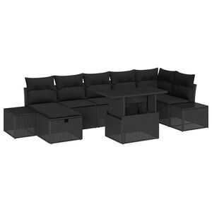 vidaXL Havesofa S&aelig;t med pude med opbevaring 8 pcs Sort Poly rattan