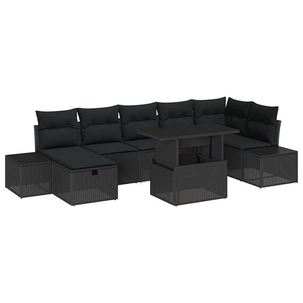 vidaXL Havesofa S&aelig;t med pude med opbevaring 8 pcs Sort Poly rattan