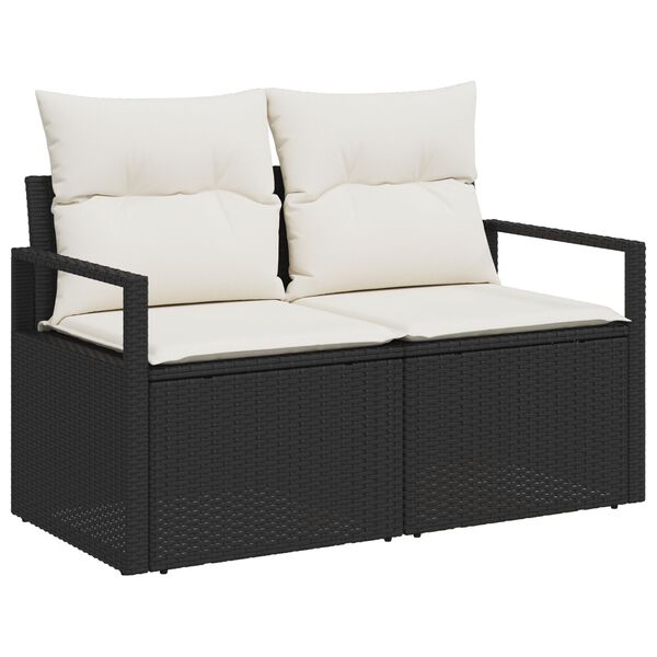 vidaXL Sofa S&aelig;t med pude med opbevaring 9 pcs Sort og Cream polyrattan