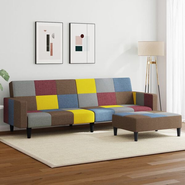 vidaXL 2-personers sovesofa med fodskammel stof patchwork