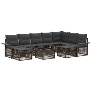 vidaXL Havesofa S&aelig;t 10 stk. 9-personers Gr&aring; og M&oslash;rkegr&aring; polyrattan