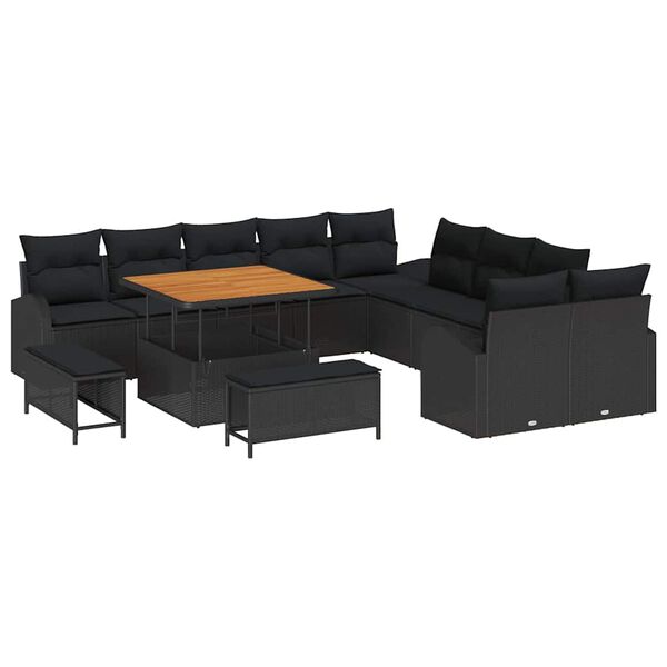 vidaXL Havesofa Sæt med pude 13 pcs Sort Poly rattan
