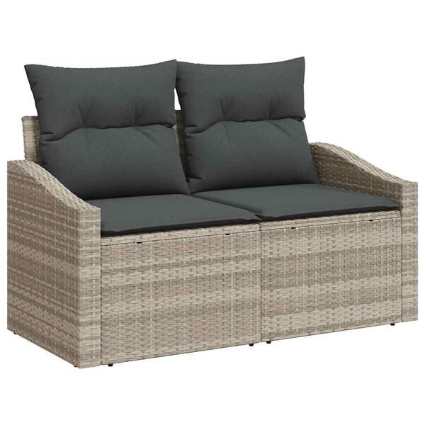 vidaXL Sofa S&aelig;t med pude 7 pcs Lysegr&aring; polyrattan