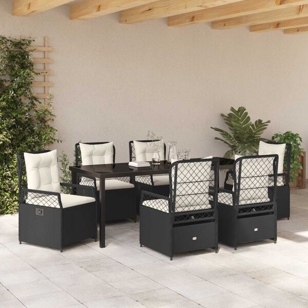 vidaXL Have Spisebordss&aelig;t 7 pcs Sort polyrattan