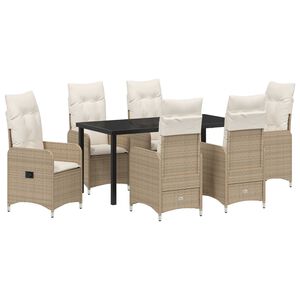 vidaXL Have Spisebordss&aelig;t med pude 7 pcs Beige polyrattan