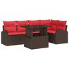 vidaXL Havesofa S&aelig;t 6 stk. 5-Antal s&aelig;der Brun og R&oslash;d polyrattan