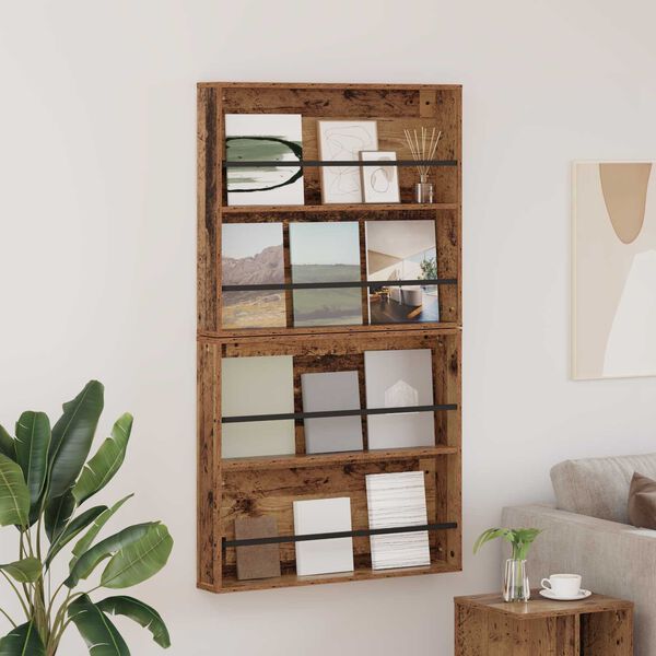 vidaXL Magasin Rack 2 pcs Gammelt tr&aelig; 80 x 12 x 70 cm Konstrueret tr&aelig;