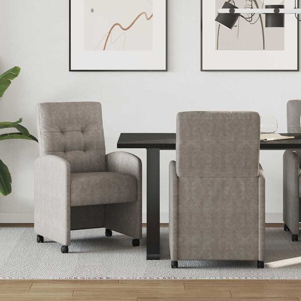 vidaXL Spisebordsstole med hjul 2 pcs Gr&aring; 58 x 67 x 97 cm Kunstl&aelig;der