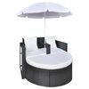 vidaXL haveseng med parasol polyrattan sort