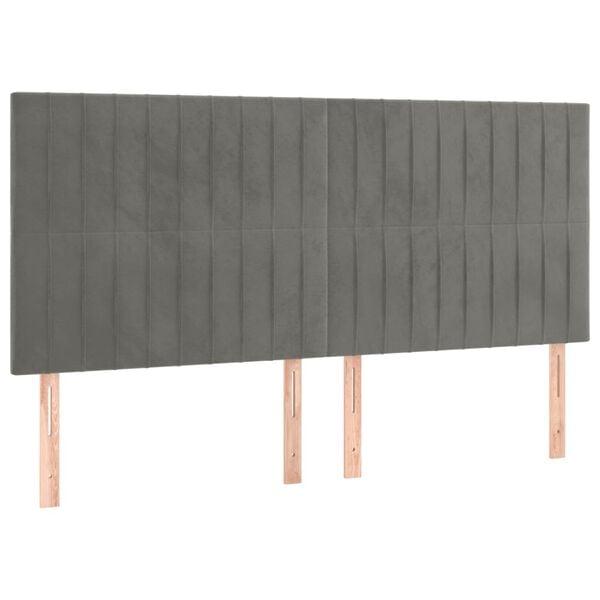 vidaXL sengegavl med LED-lys 200x5x118/128 cm fl&oslash;jl lysegr&aring;