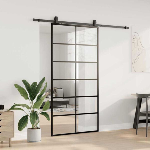 vidaXL skyded&oslash;r med hardwares&aelig;t 102x205 cm ESG glas sort