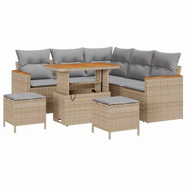 vidaXL Havesofa S&aelig;t med pude 8 pcs Beige Poly rattan