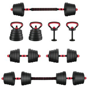 vidaXL 4-i-1 Dumbbell Barbell Kettlebell S&aelig;t 30 kg Sort og r&oslash;d