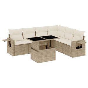 vidaXL sofas&aelig;t til haven 7 dele med hynder polyrattan beige