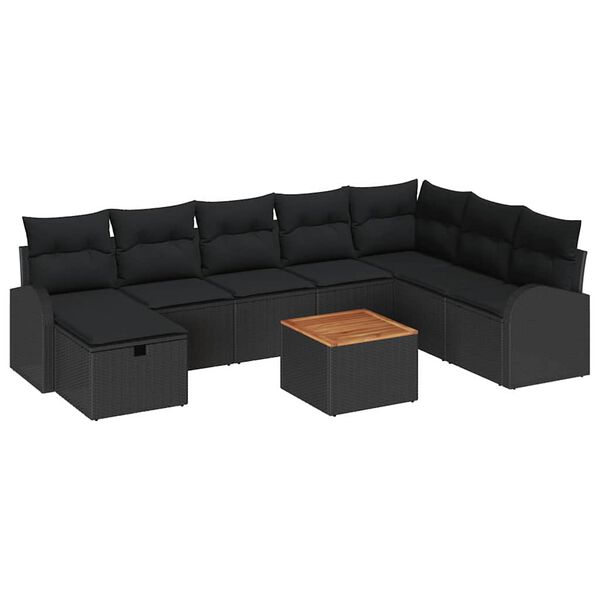 vidaXL Havesofa S&aelig;t med pude med opbevaring 9 pcs Sort polyrattan