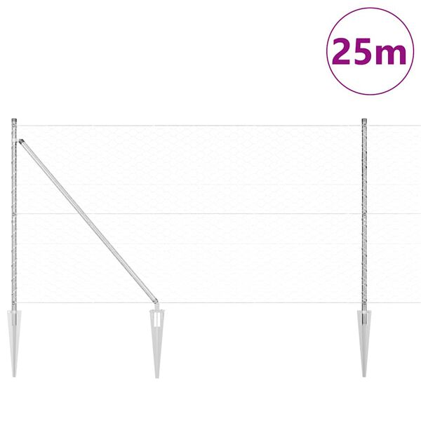 vidaXL Hegnsp&aelig;l S&oslash;lv 25 x 1,2 m (50 mm net) St&aring;l