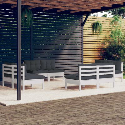 vidaXL loungesæt til haven 8 dele med antracitgrå hynder fyrretræ
