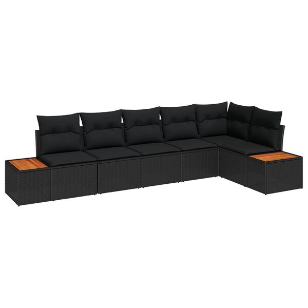 vidaXL Havesofa S&aelig;t med pude med opbevaring 6 pcs Sort Polyrattan