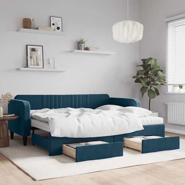 vidaXL daybed med udtr&aelig;k og skuffer 90x200 cm velour bl&aring;