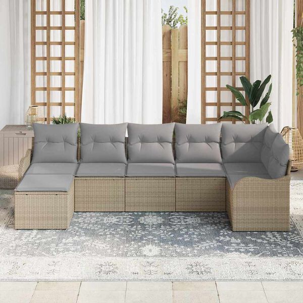 vidaXL Havesofa S&aelig;t 7 pcs Beige polyrattan