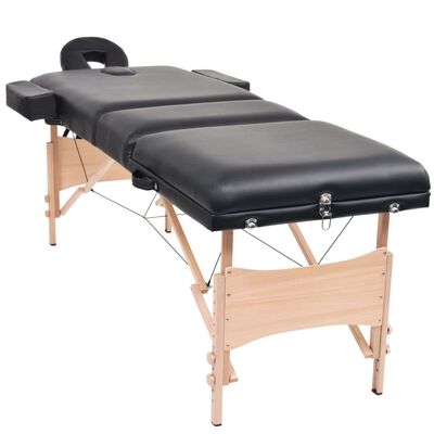 vidaXL sammenfoldeligt massagebord 3 zoner 10 cm tyk hynde sort