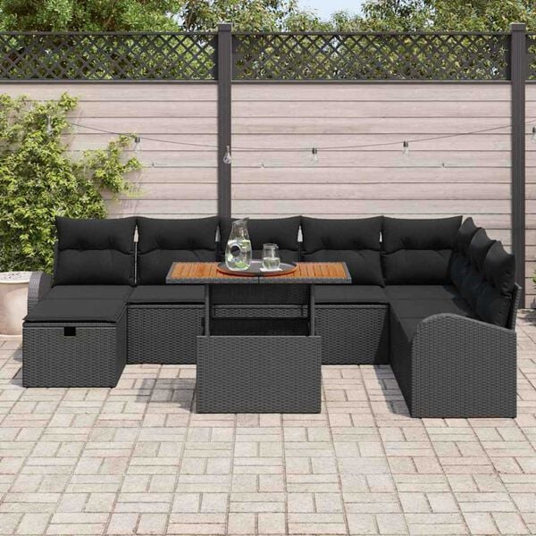 vidaXL Havesofa S&aelig;t 9 pcs Sort polyrattan