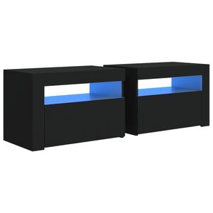 vidaXL sengeborde med LED-lys 2 stk. 60x35x40 cm sort