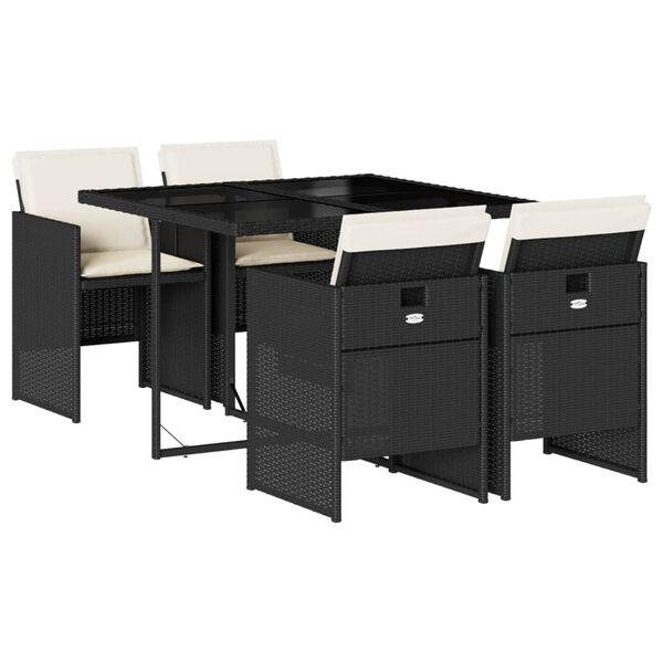 vidaXL spisebordssæt til haven 5 dele med hynder polyrattan sort