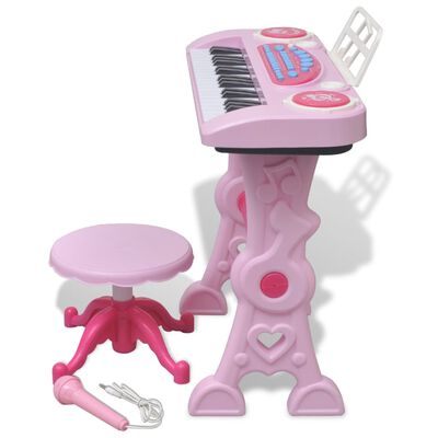 vidaXL legetøjskeyboard med skammel/mikrofon pink