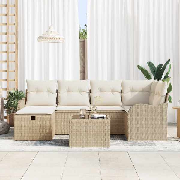vidaXL Havesofa Sæt med pude med opbevaring 7 pcs Beige Poly rattan
