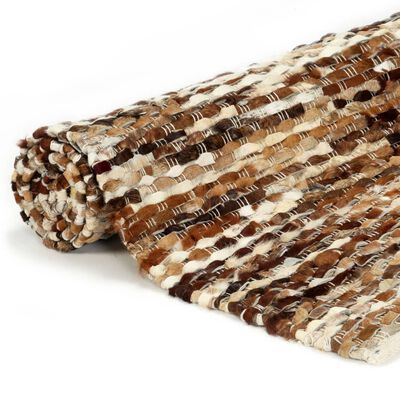 vidaXL gulvtæppe ægte læder med hår 80 x 150 cm brun/hvid