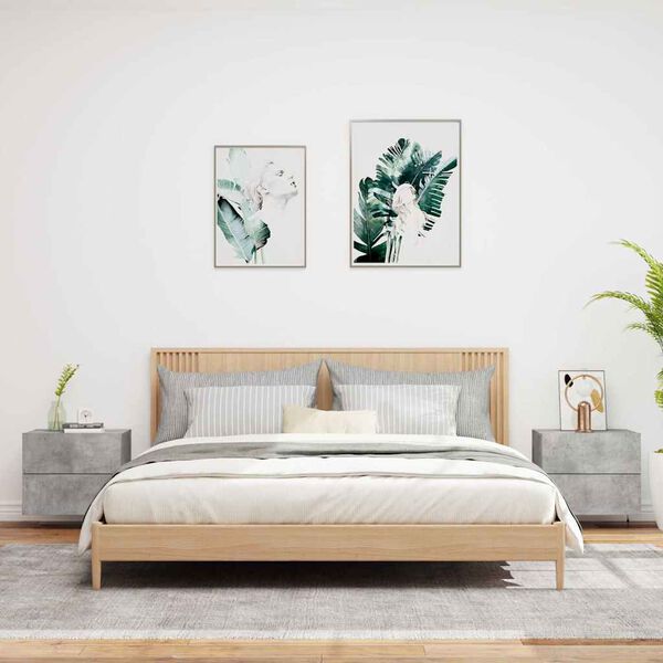 vidaXL v&aelig;gh&aelig;ngte sengeborde 2 stk. med LED-lys betongr&aring;