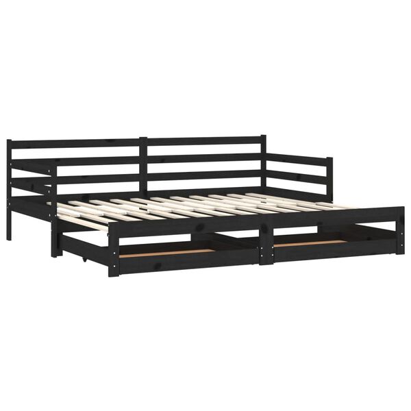 vidaXL daybed med udtr&aelig;k 2x(90x200) cm massivt fyrretr&aelig; sort