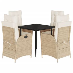 vidaXL spisebordss&aelig;t til haven 5 dele med hynder polyrattan beige