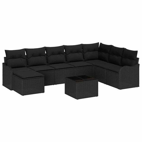 vidaXL Havesofa S&aelig;t 9 pcs Sort polyrattan