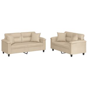 vidaXL sofas&aelig;t 2 dele med puder mikrofiberstof cremefarvet