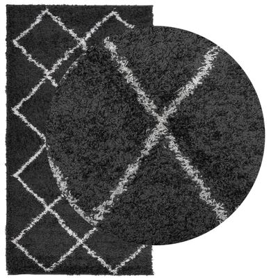 vidaXL shaggy gulvtæppe PAMPLONA 60x110 cm høj luv sort cremefarvet