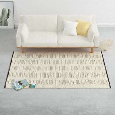vidaXL gulvtæppe 160 x 230 cm håndvævet uld hvid/sort