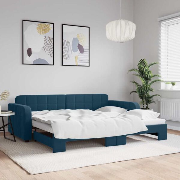 vidaXL daybed med udtr&aelig;k 90x200 cm velour bl&aring;