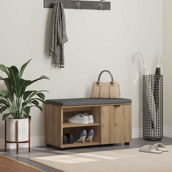 vidaXL Hallb&aelig;nk med pude Ensfarvet Artisan Egetr&aelig; 80 x 38 x 46 cm