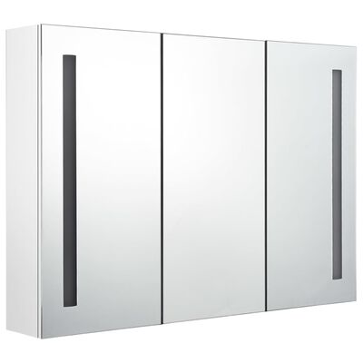 vidaXL badeværelsesskab med spejl + LED-lys 89x14x62 cm skinnende hvid