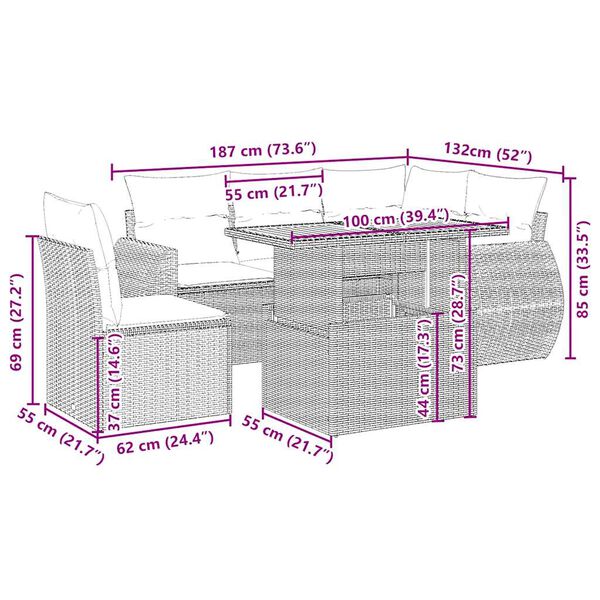 vidaXL sofasæt til haven 6 dele med hynder polyrattan beige