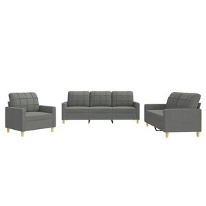 vidaXL sofas&aelig;t 3 dele med hynder stof m&oslash;rkegr&aring;
