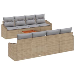 vidaXL Havesofa S&aelig;t med pude 9 pcs Beige polyrattan