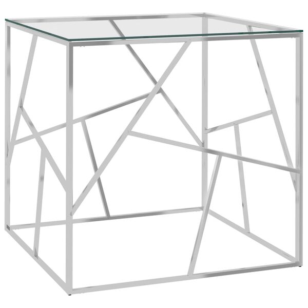 vidaXL sofabord 55x55x55 cm rustfrit st&aring;l og glas s&oslash;lvfarvet