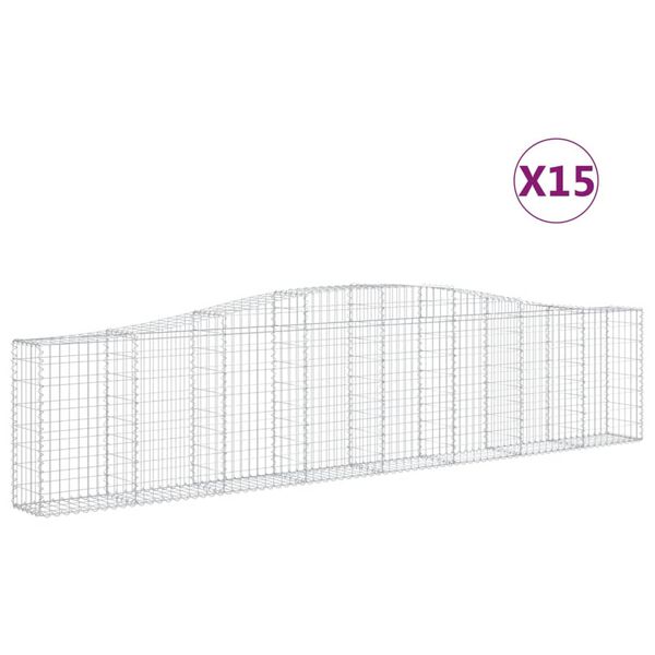 vidaXL buede gabionkurve 15 stk. 400x30x80/100 cm galvaniseret jern