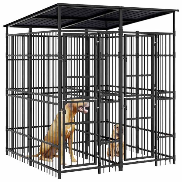 vidaXL udend&oslash;rs hundel&oslash;beg&aring;rd med tag 3,69 m&sup2; st&aring;l