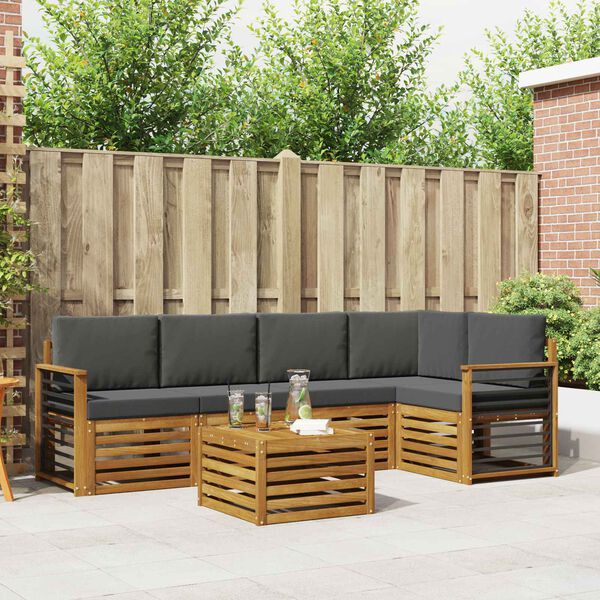 vidaXL Sofas&aelig;t med pude 6 pcs Naturlig og Antracit Massivt Akacietr&aelig;