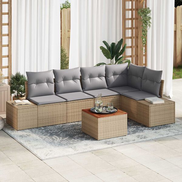 vidaXL Havesofa S&aelig;t med opbevaring 6 pcs Beige og lys gr&aring; polyrattan